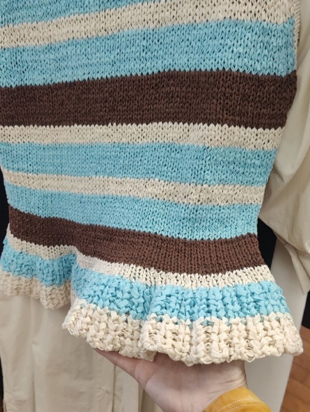 Zara Blue, Cream & Brown Striped Ruffle-Hem Knit Tank - Picture 3 of 5